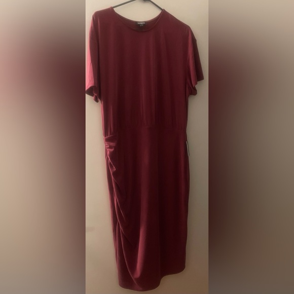 SILKY SUEDED JERSEY RUCHED T-SHIRT MIDI DRESS Size XL - Picture 1 of 9